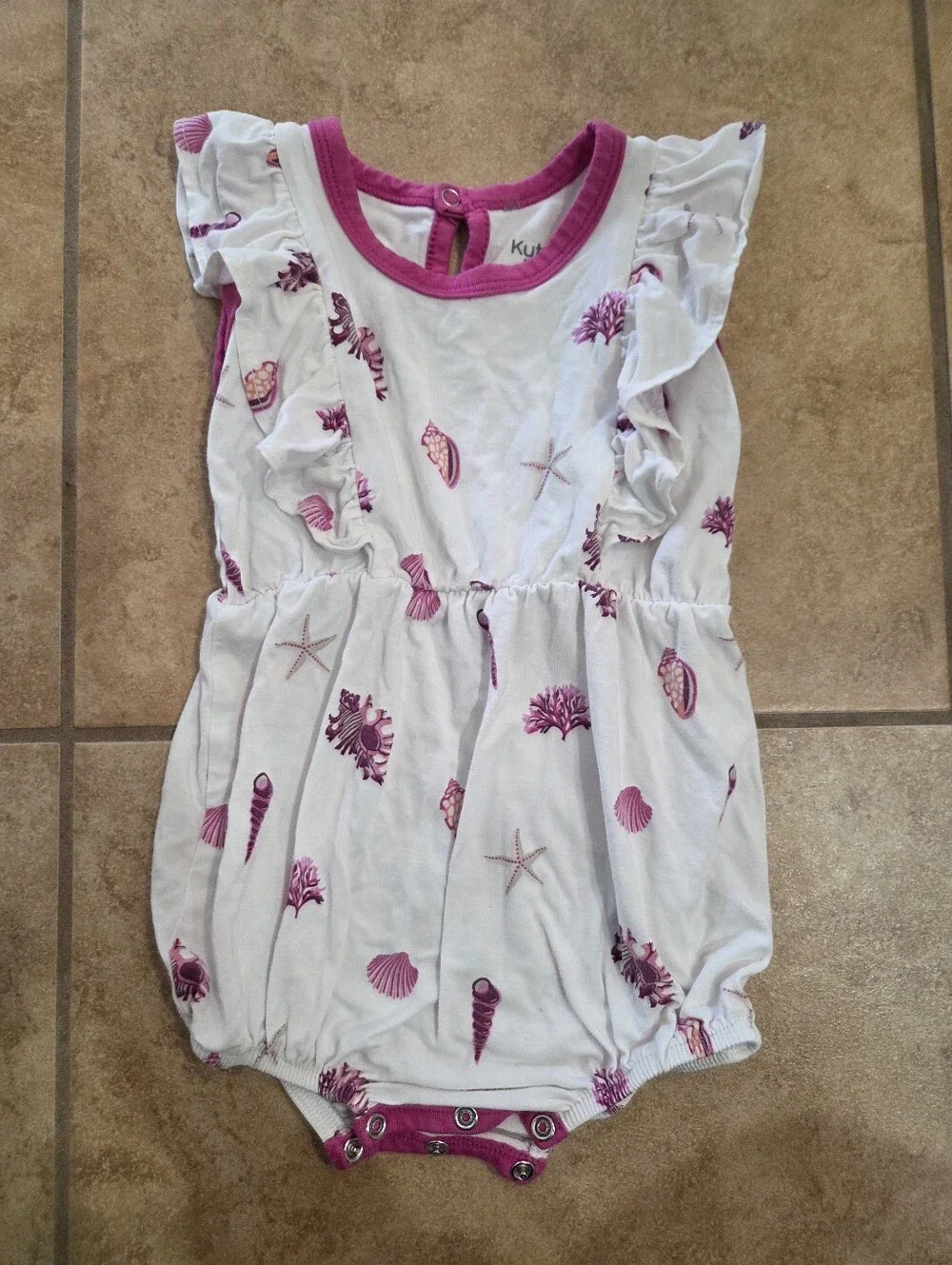 Kyte Baby Bubble Romper 6 - 12 Months Sea Shell Print RASPBERRY EUC
